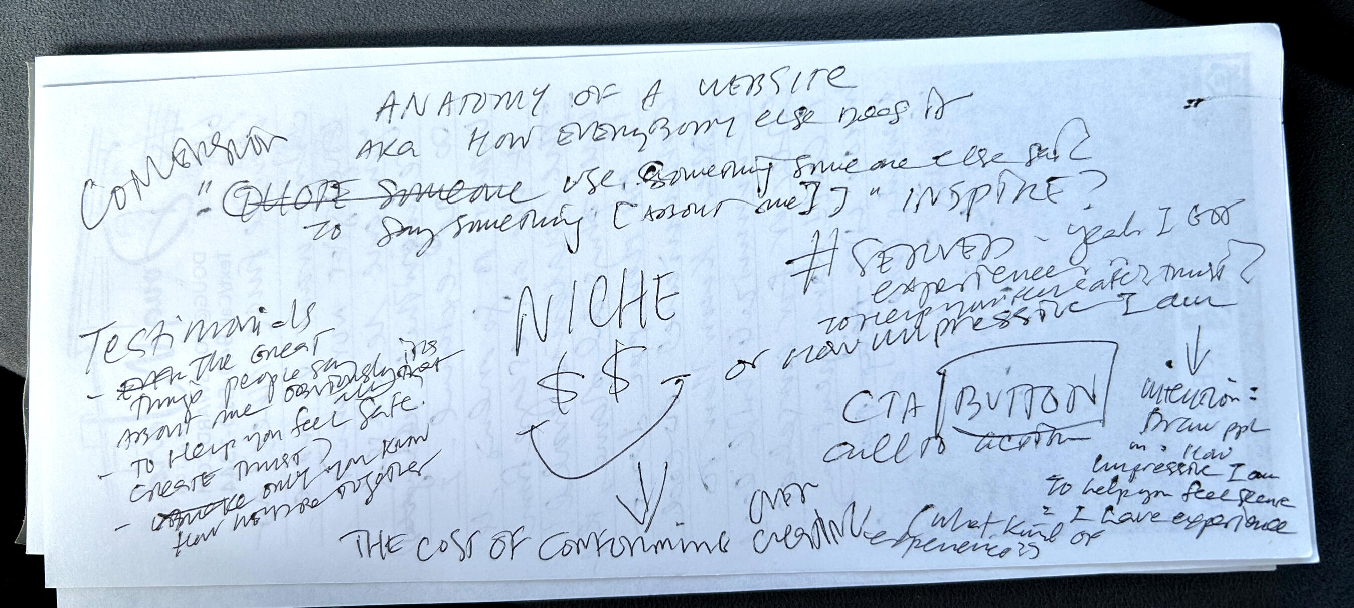 Handwritten 'scribble' of formulaic website elements.